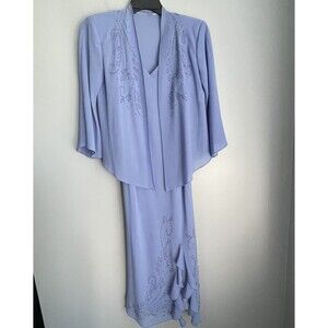 Periwinkle Beaded Evening Dress 2pc Ruffle Slit Lined Chiffon Sz 12P R&M Richard